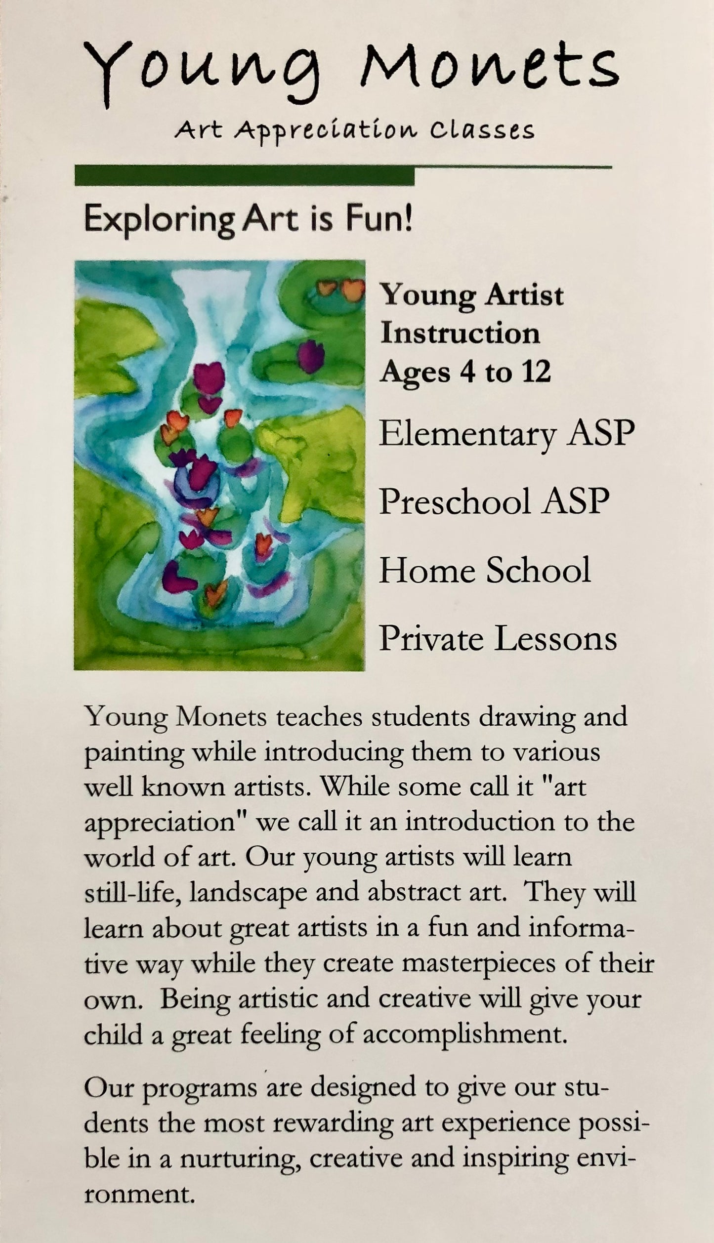 12/10, 1:30 pm, Young Monets-Pre-school