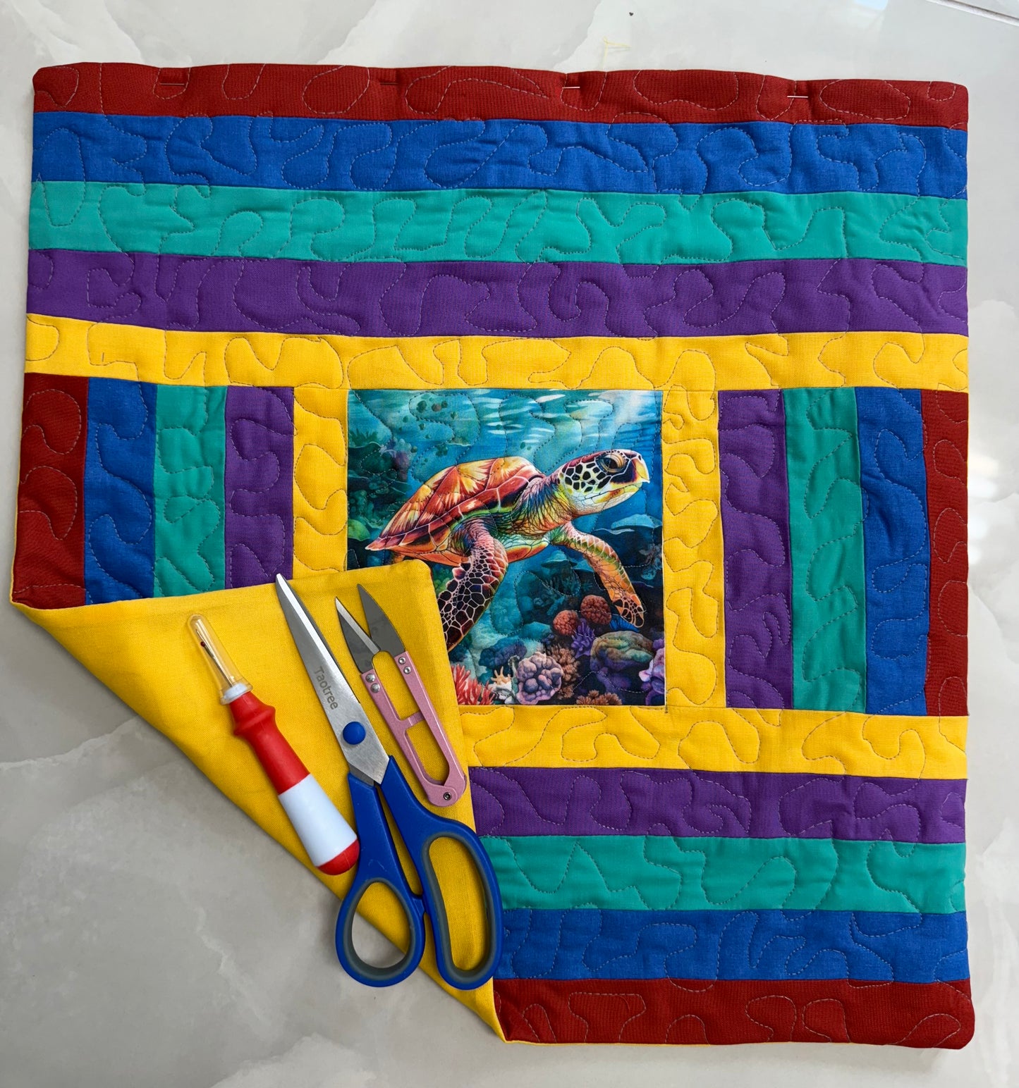 09/10, 2pm, Quilted Pillow-Sea Turtle