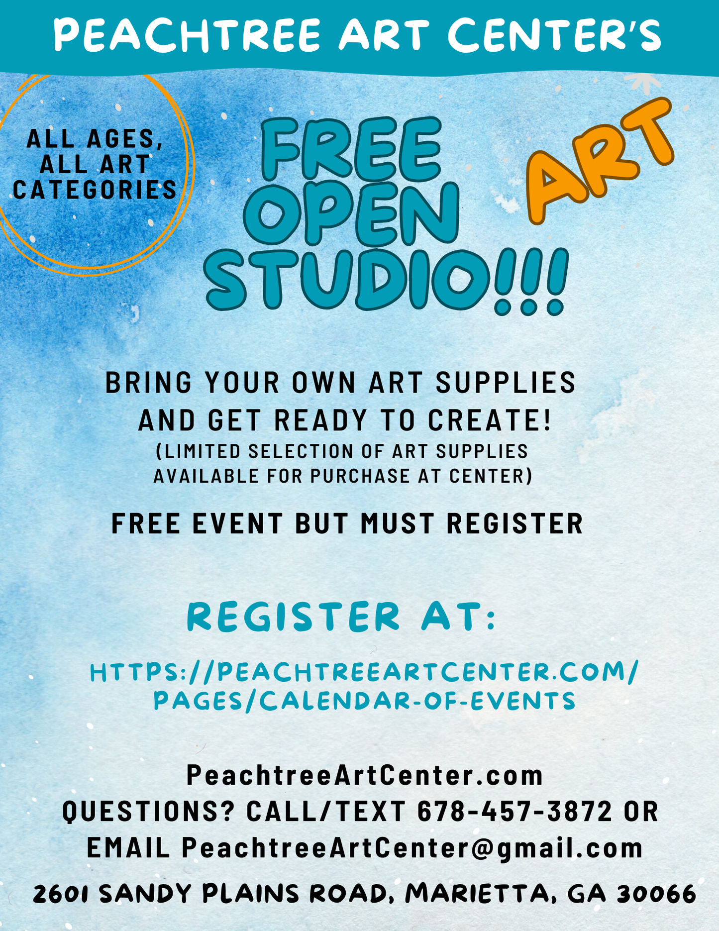 06/13/26, 11am-3pm, FREE Open Art Studio