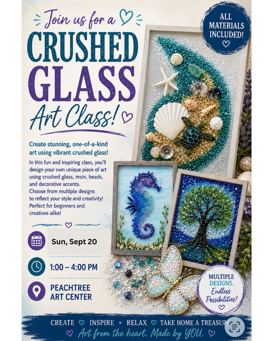 09/20/26, 1pm, Crushed Glass Art Class