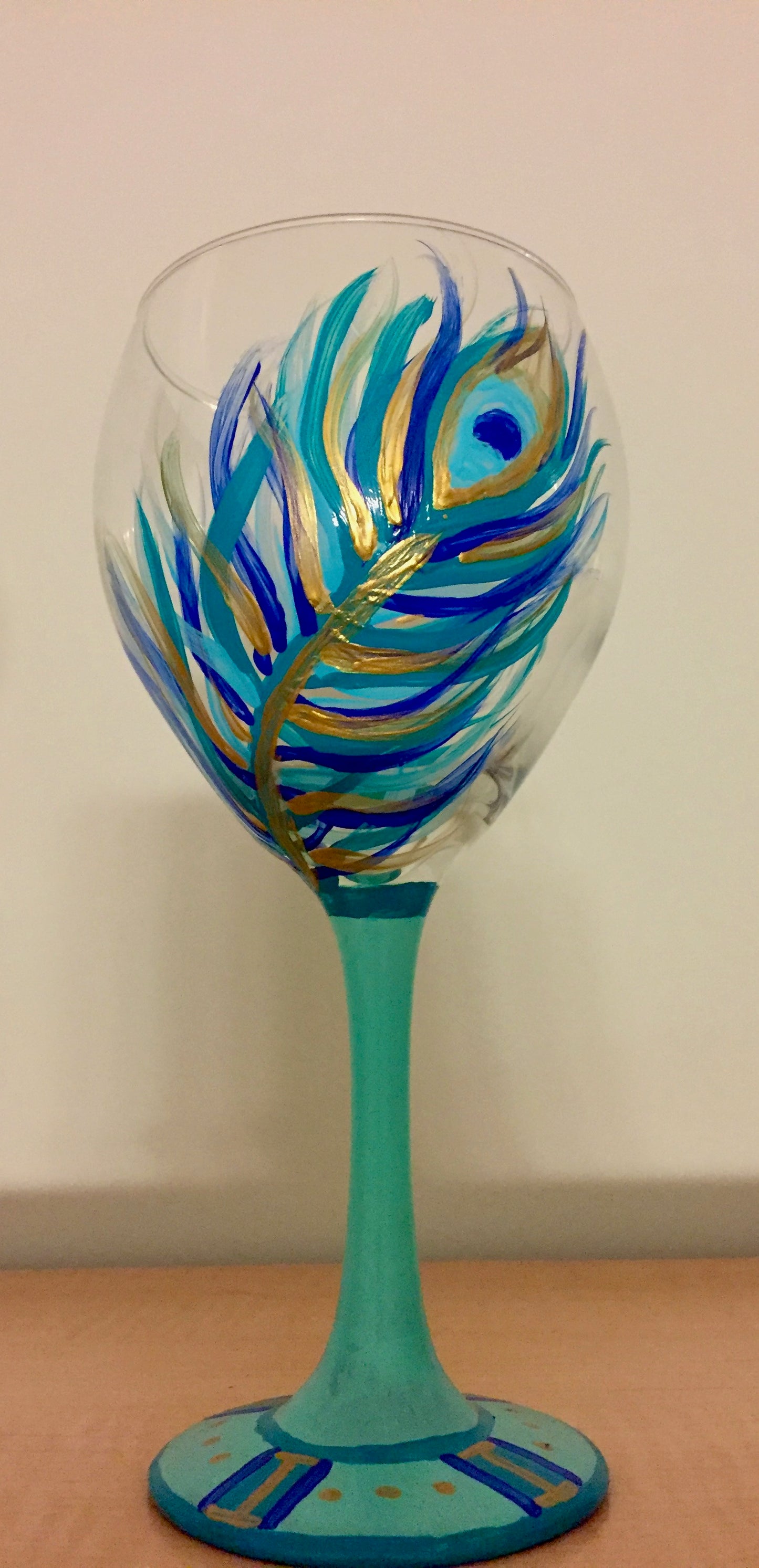 11/19, 6pm, Wine Goblet Peacock Feather